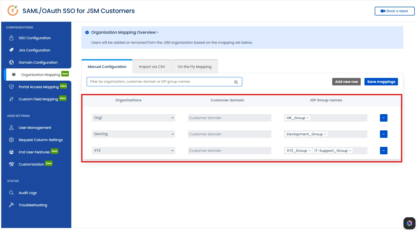 IDP Group-Based Organization Mapping configuration