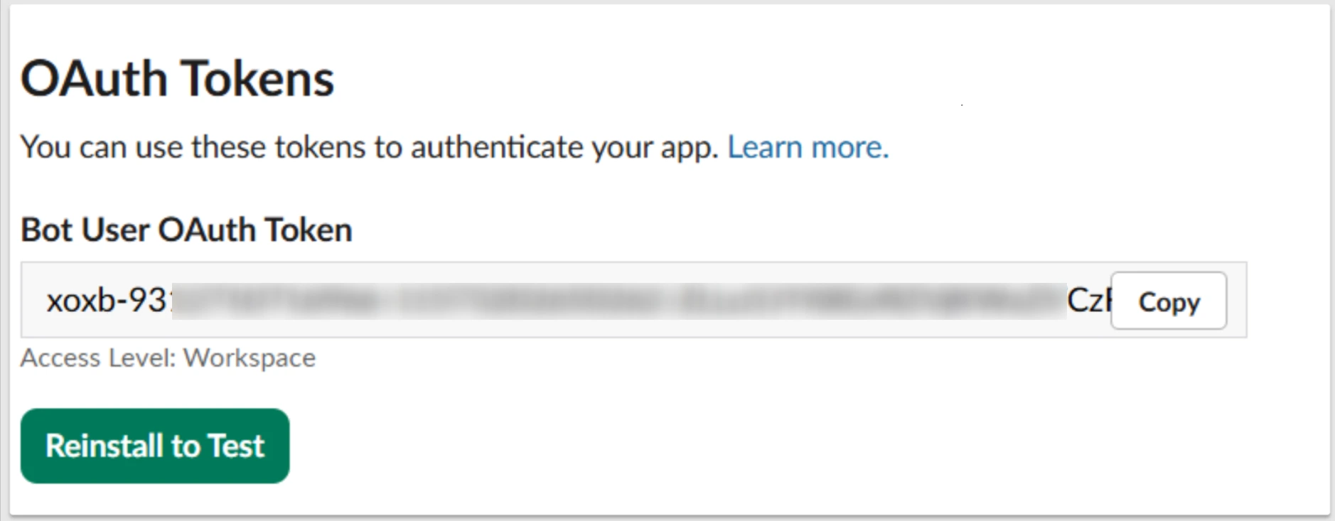 Slack Bot User OAuth Token