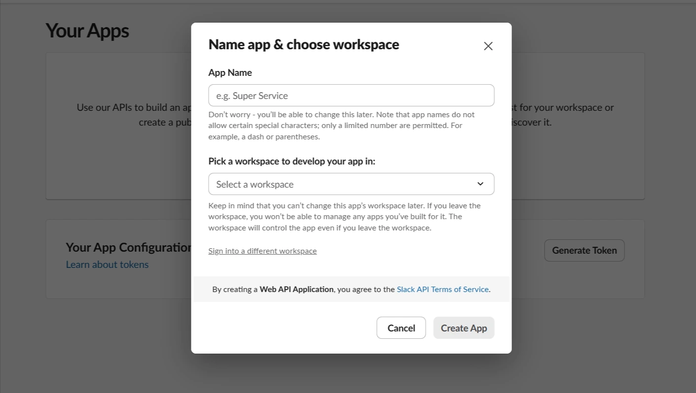 Slack Enter Application Name