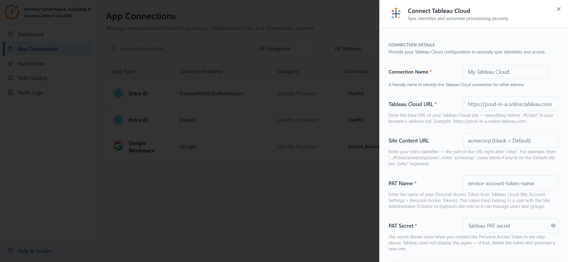 Connect Tableau Cloud panel with connection details