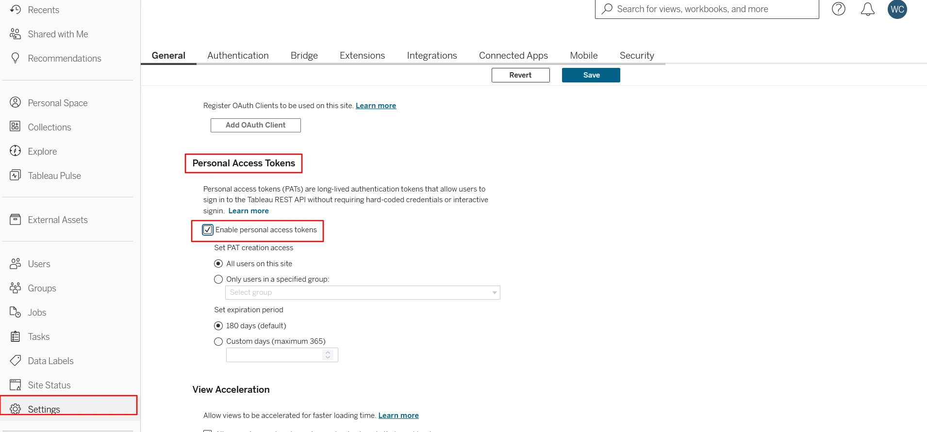 Tableau Cloud browser address bar showing Tableau Cloud URL and Site Content URL