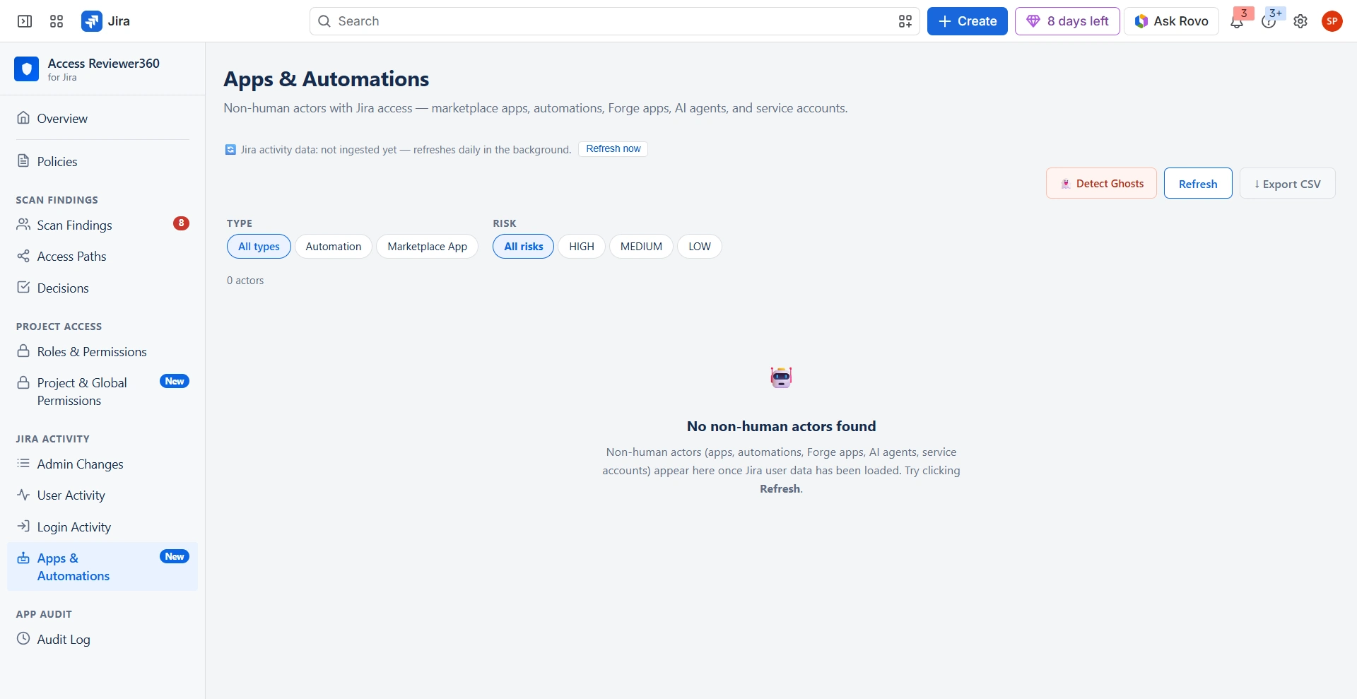Access Reviewer360 Apps and Automations page