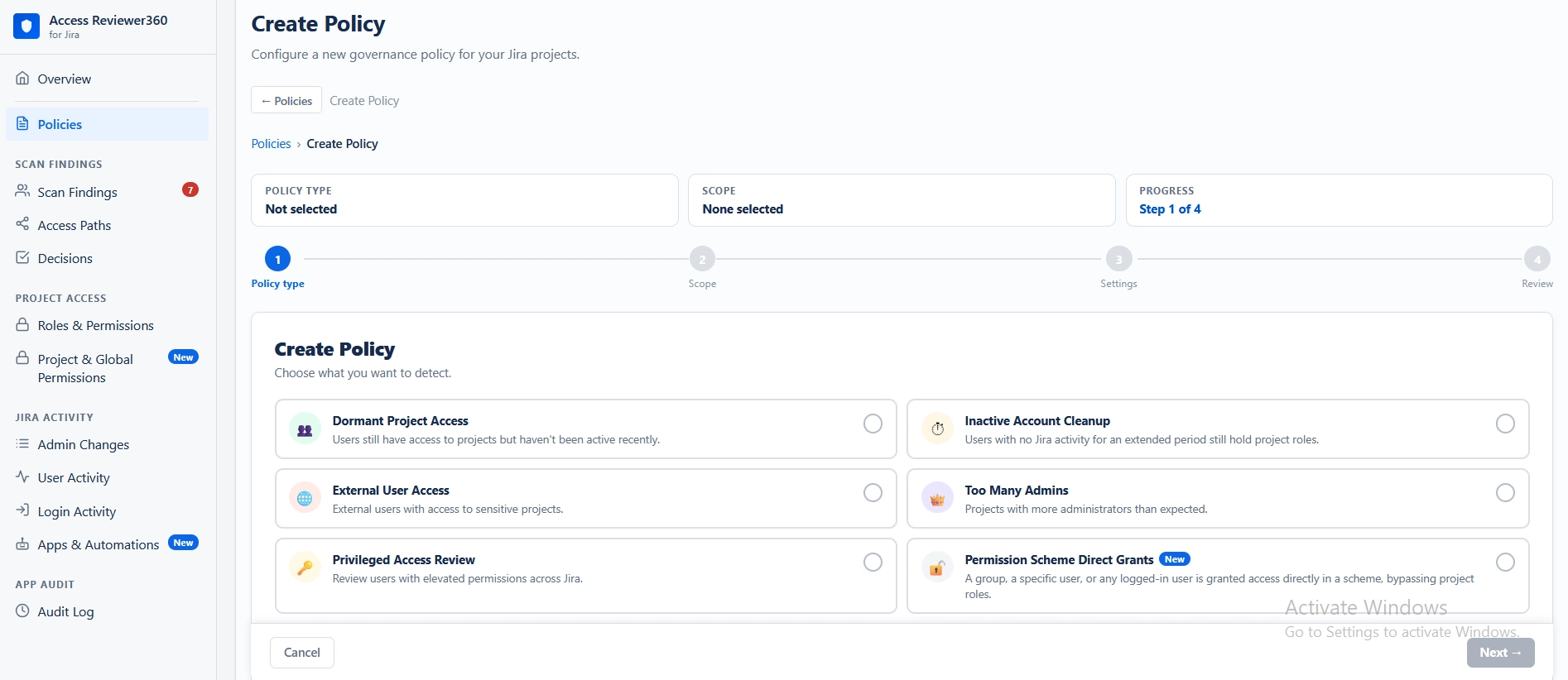 Access Reviewer360 Policies page