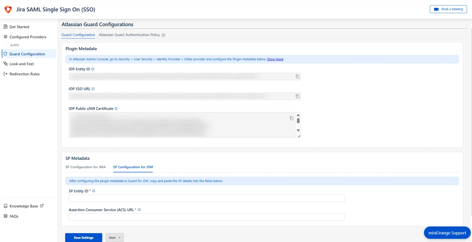 JSM SSO Configure IDP
