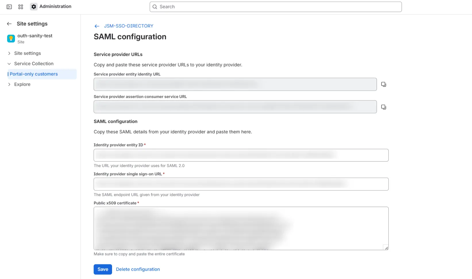 JSM SSO Configure IDP