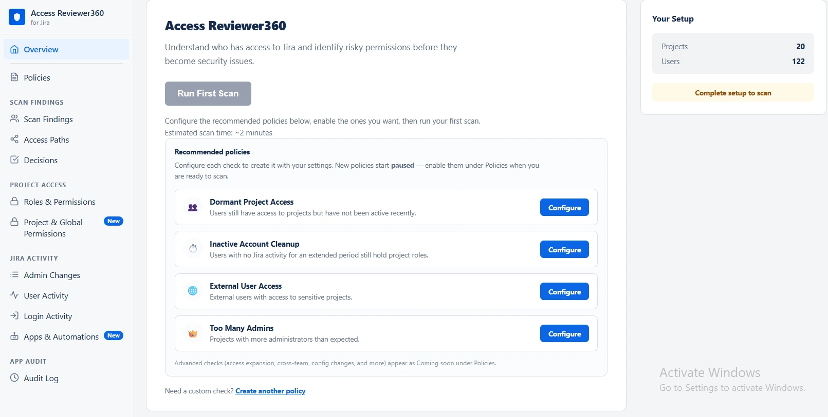 Access Reviewer360 configure and enable a policy