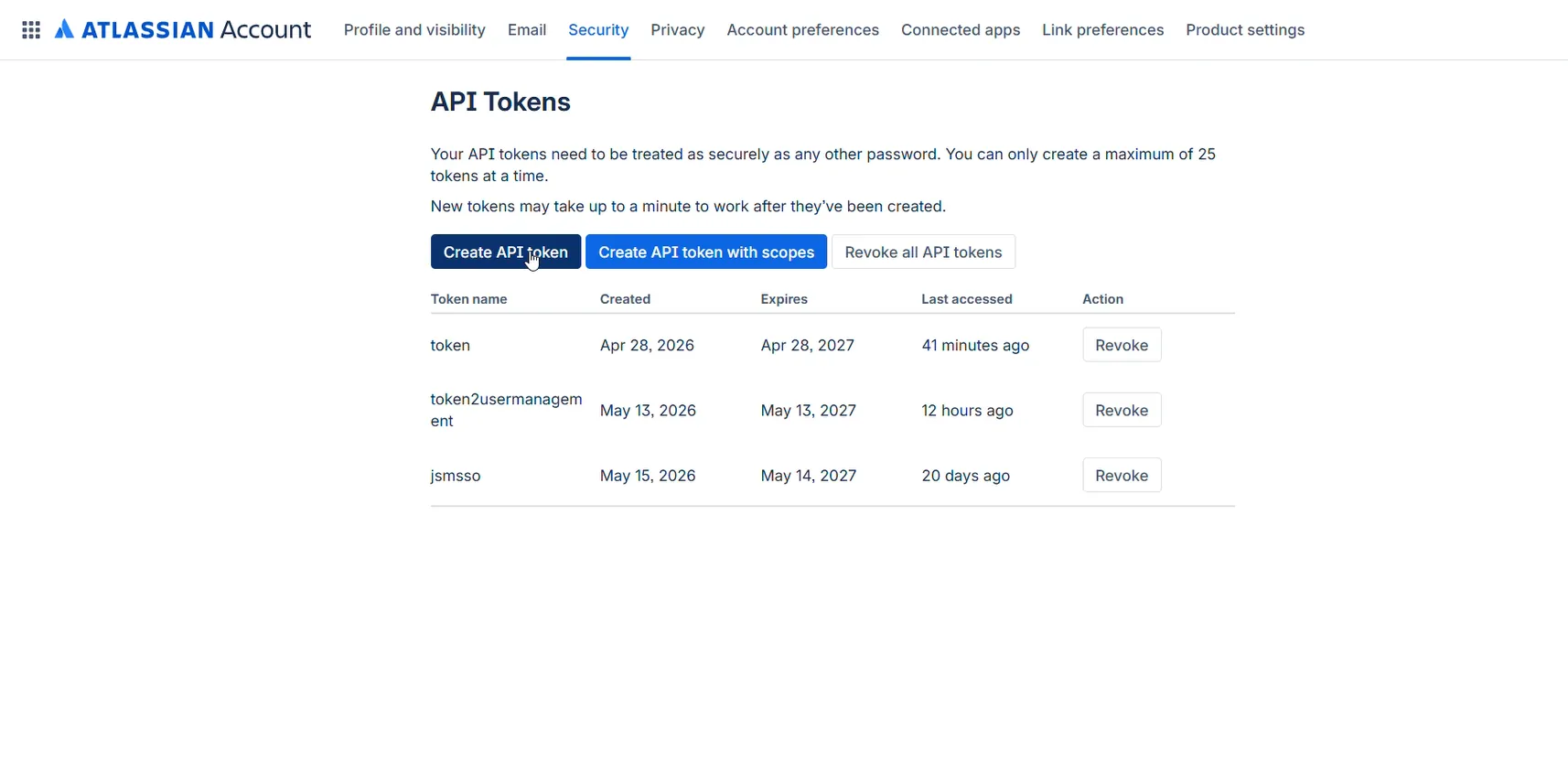 Create API Token in Atlassian