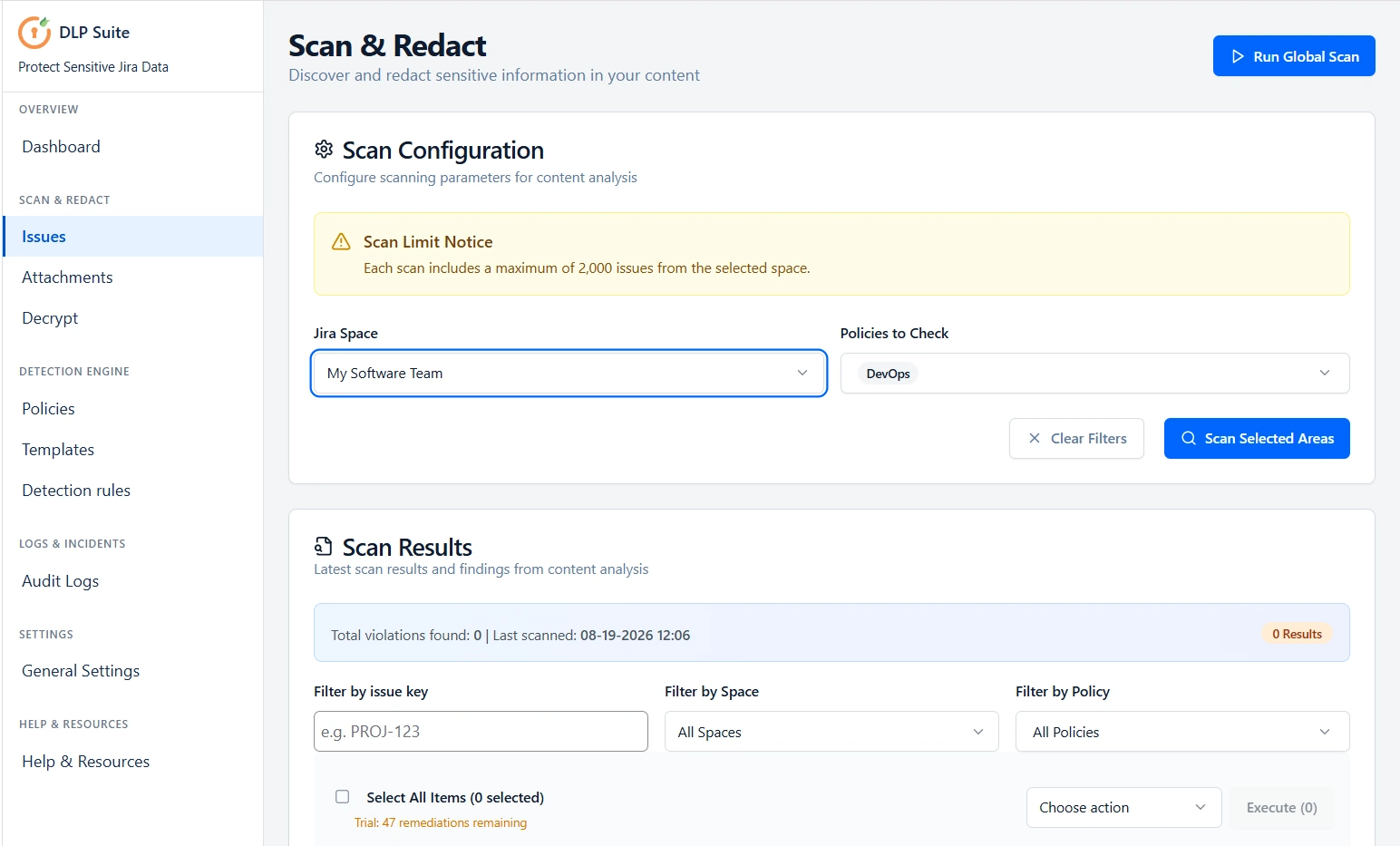 DLP Scanner Scan and Redact