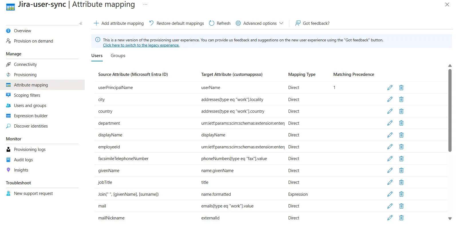 Users Attribute Mapping