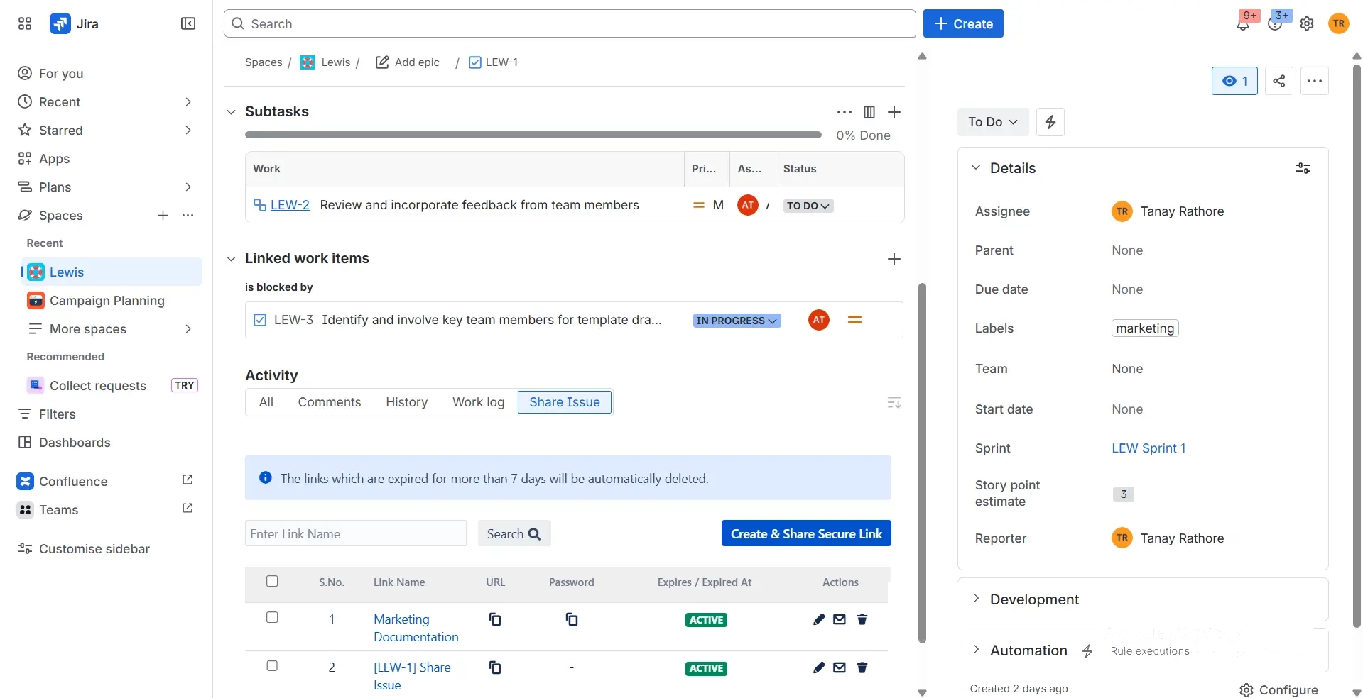 jira secure share cloud email links
