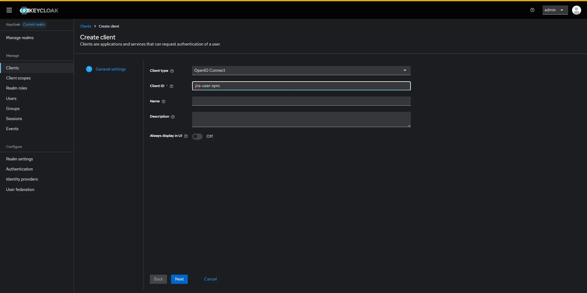 Keycloak Create Client General Settings