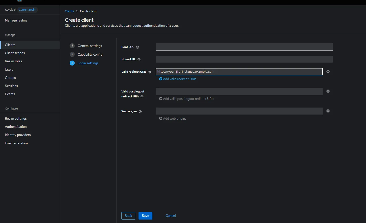 Keycloak Set Valid Redirect URI