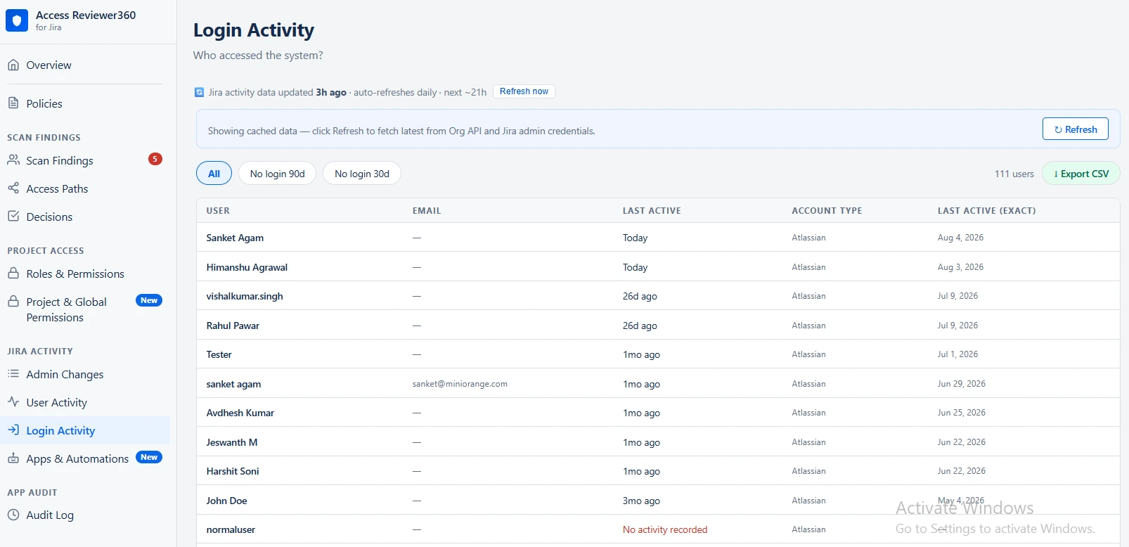Access Reviewer360 Login Activity