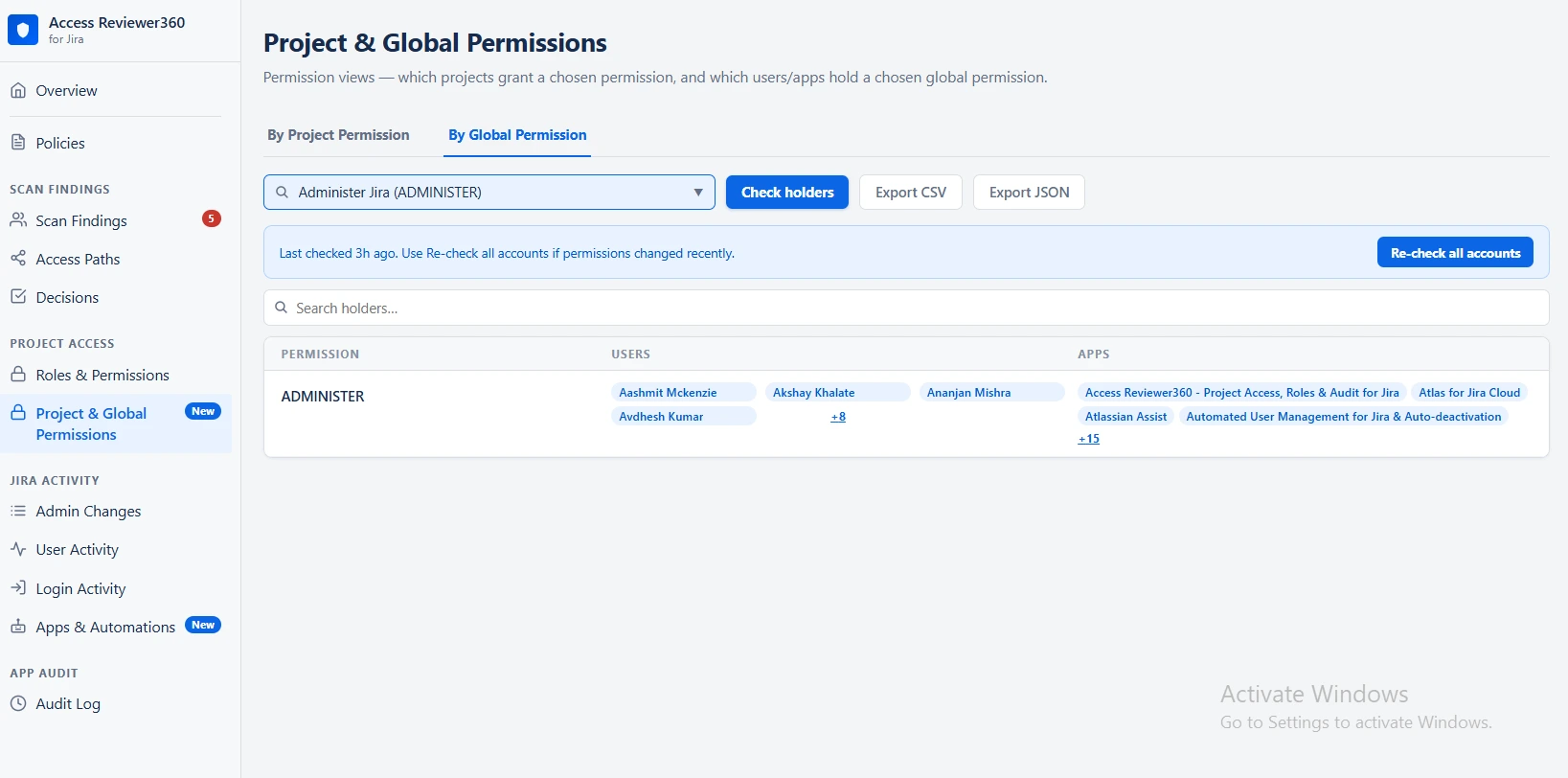 Access Reviewer360 Project and Global Permissions