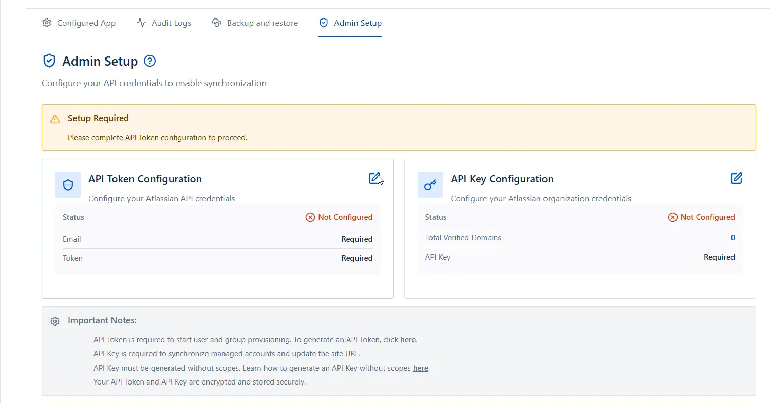 Admin Setup Page