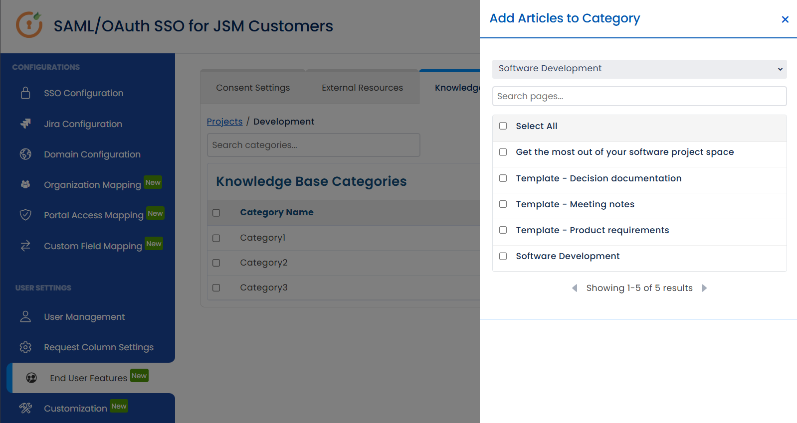 Creating custom knowledge categories and assigning Confluence articles to each category