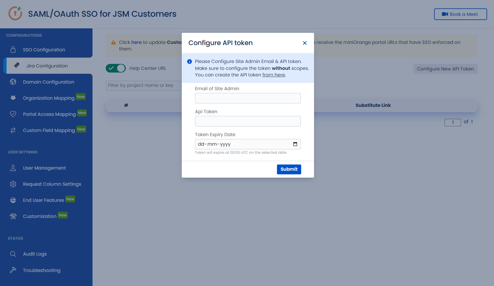 The API Token Configuration section showing the validation status and configuration controls