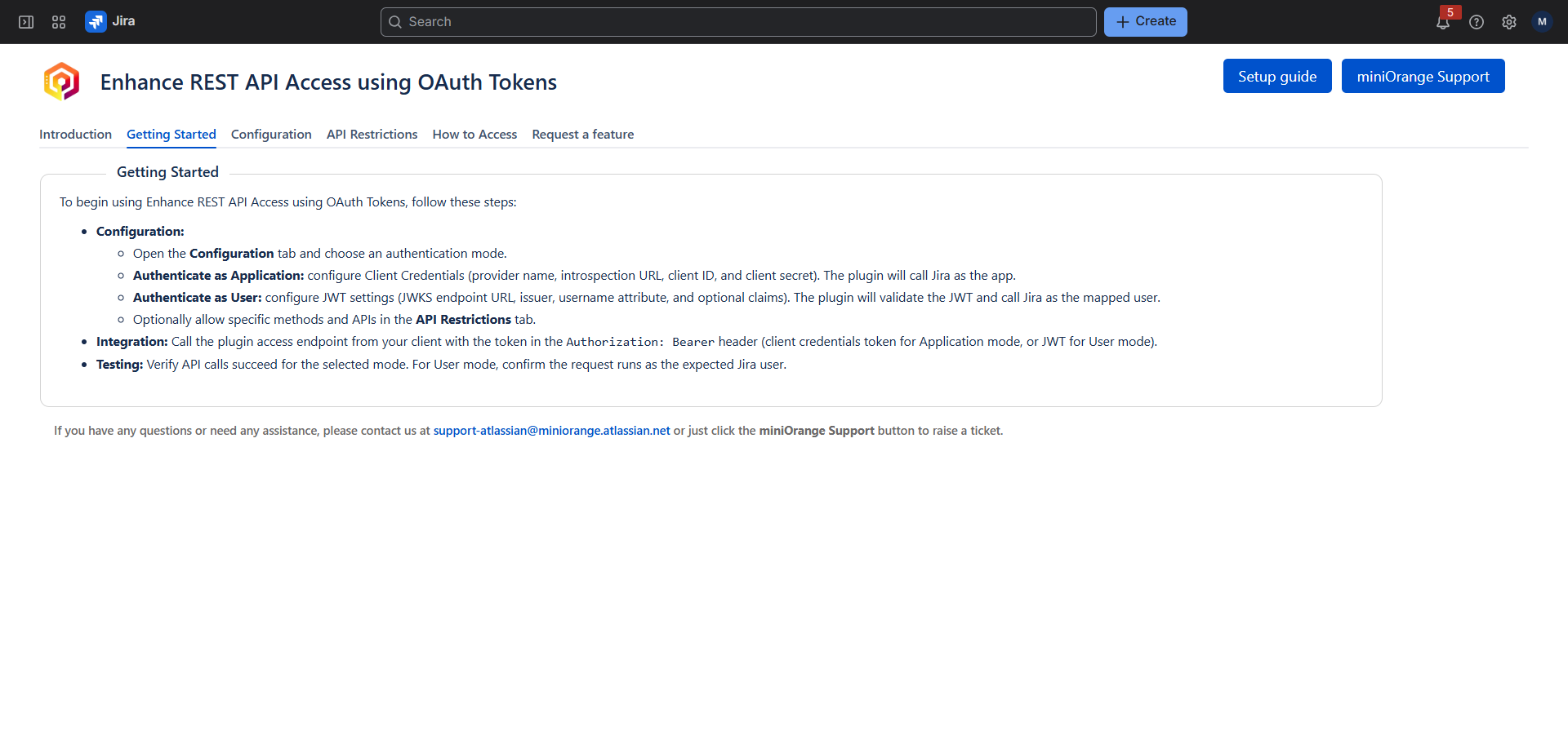 Getting Started tab in Enhance REST API Access using OAuth Tokens