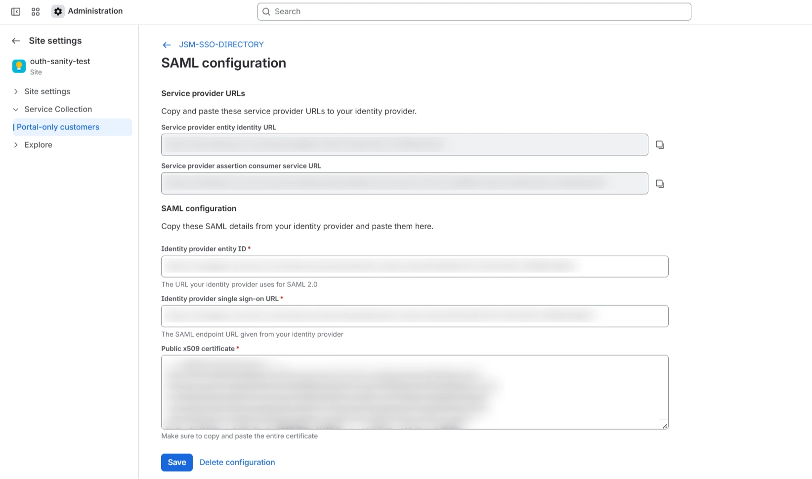 JSM SSO Configure IDP
