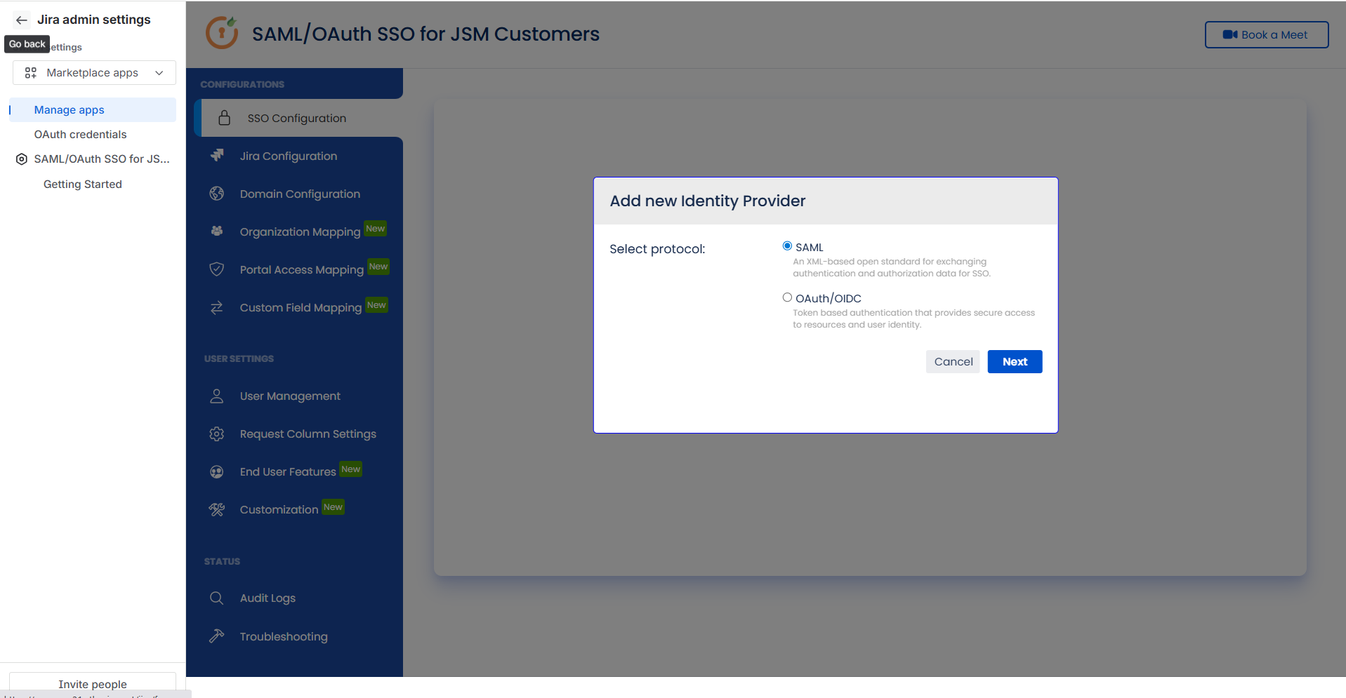 JSM SSO Add New IdP
