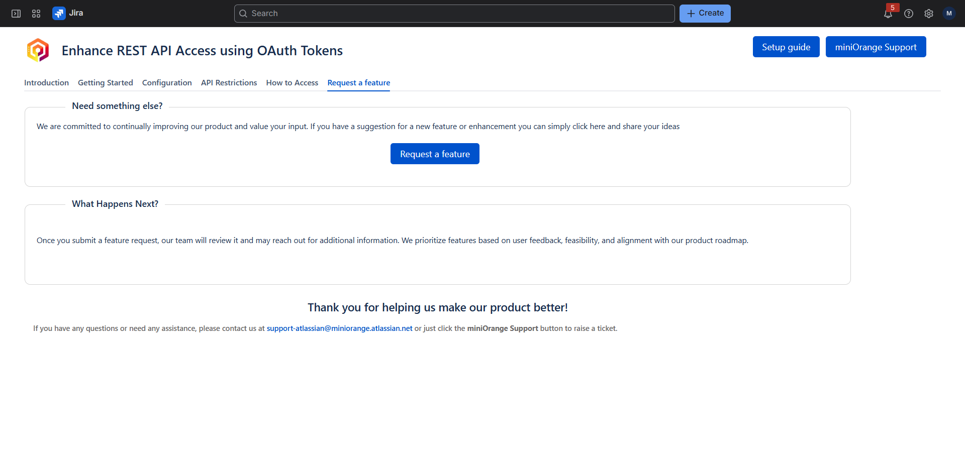 Request a feature tab in Enhance REST API Access using OAuth Tokens