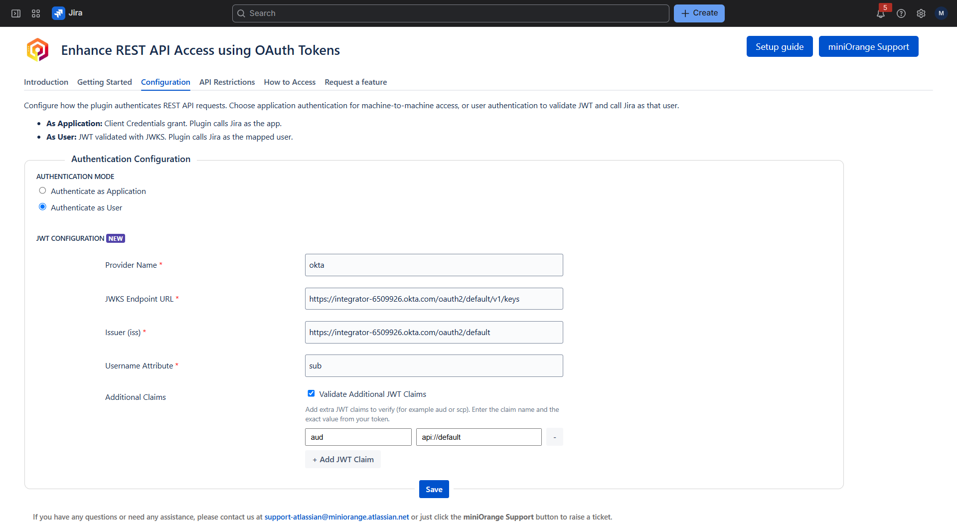 Configure Authenticate as User (JWT)