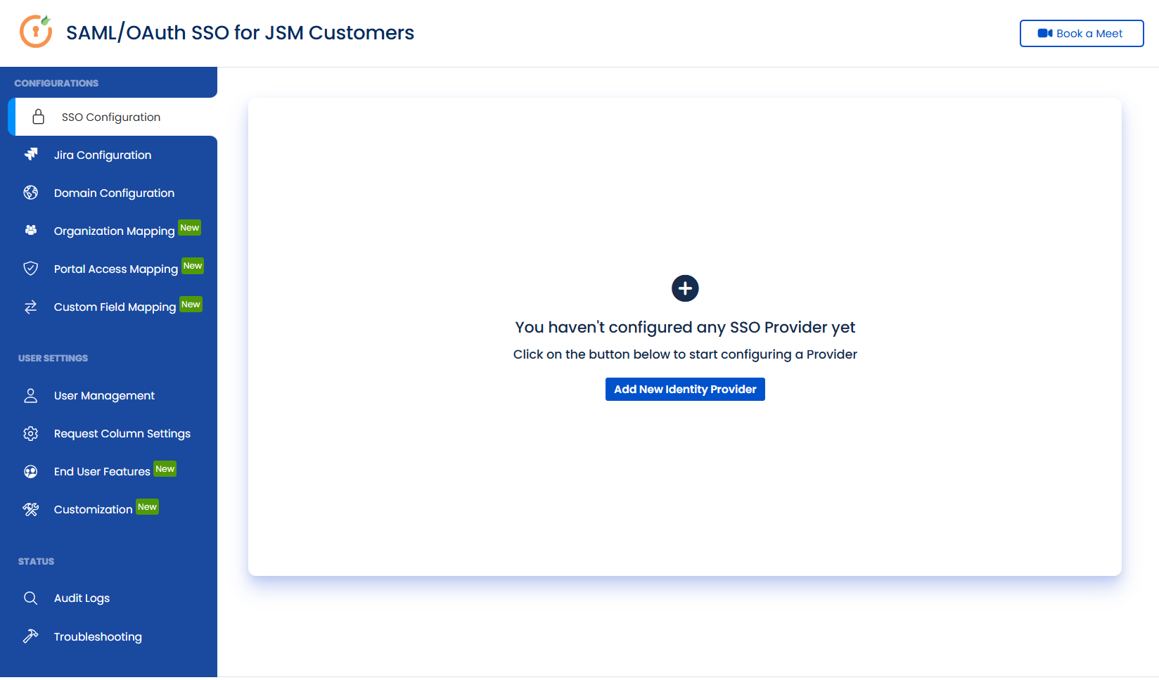 The SSO Configuration tab showing the Identity Provider dashboard