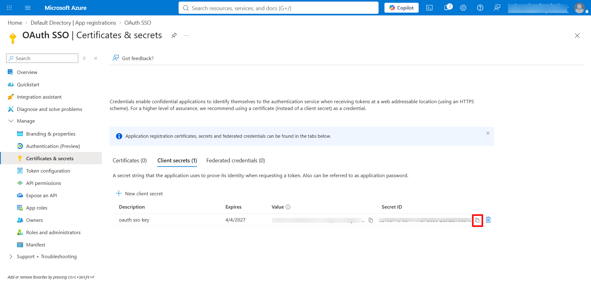 Copy Client Secret in Microsoft Entra ID for Atlassian Jira