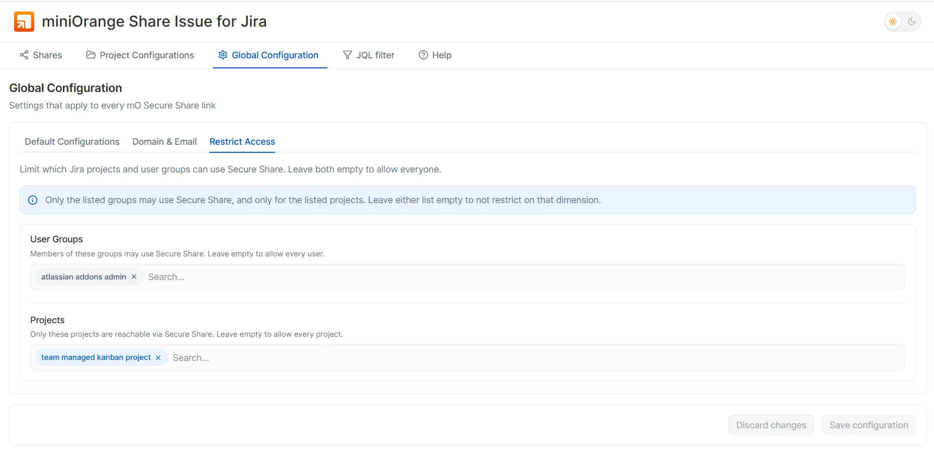 Restrict Secure Share access by groups and projects
