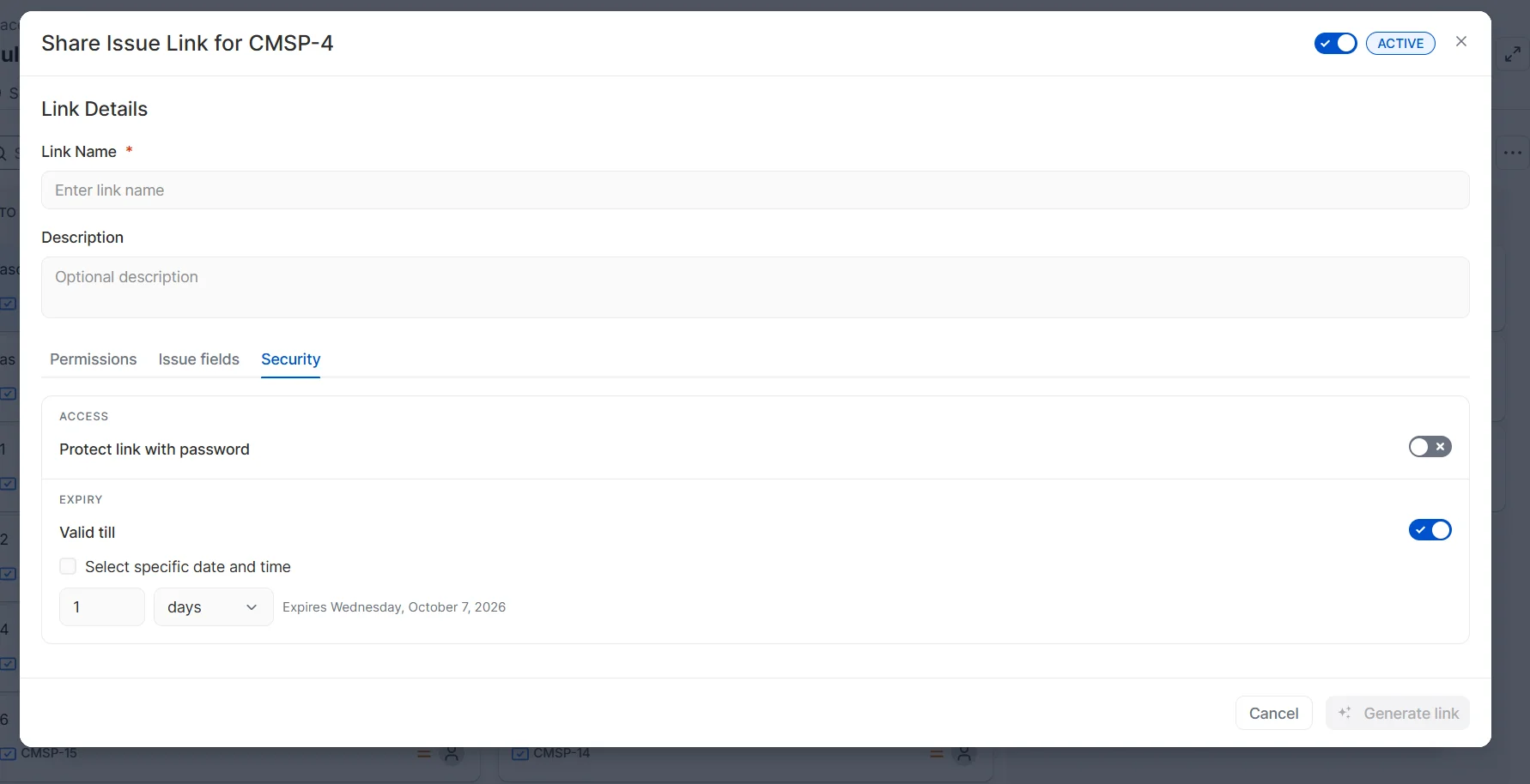 Password protection on Secure Share link