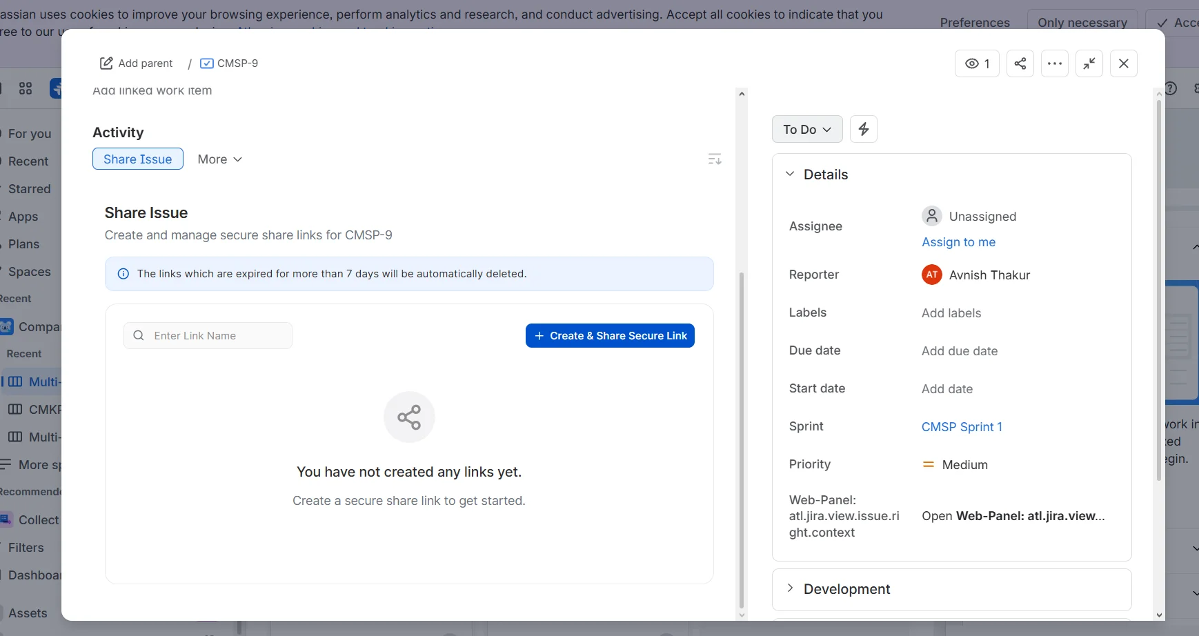 Create and Share Secure Link for Jira issue