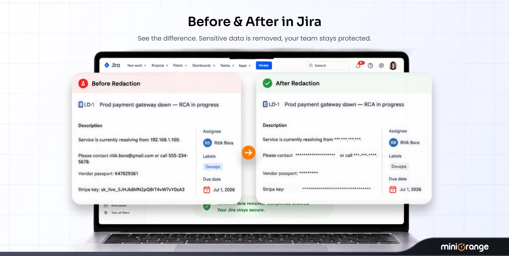 Before and After Redaction in Jira
