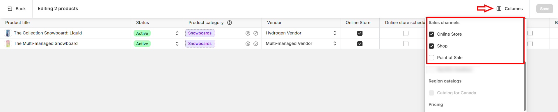 Uncheck Channels to Hide Product