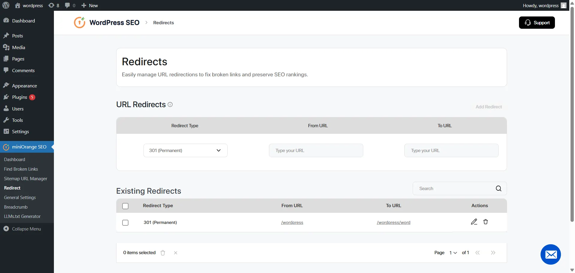 WordPress SEO | Redirect url