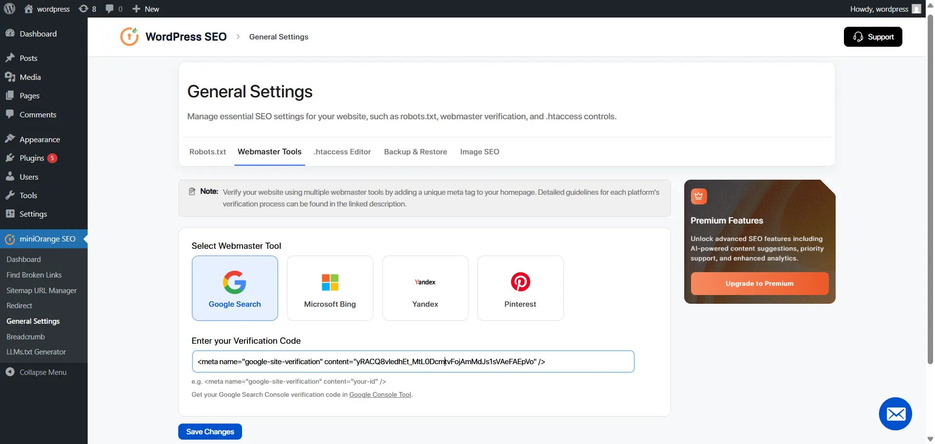WordPress SEO | Webmaster Tool
