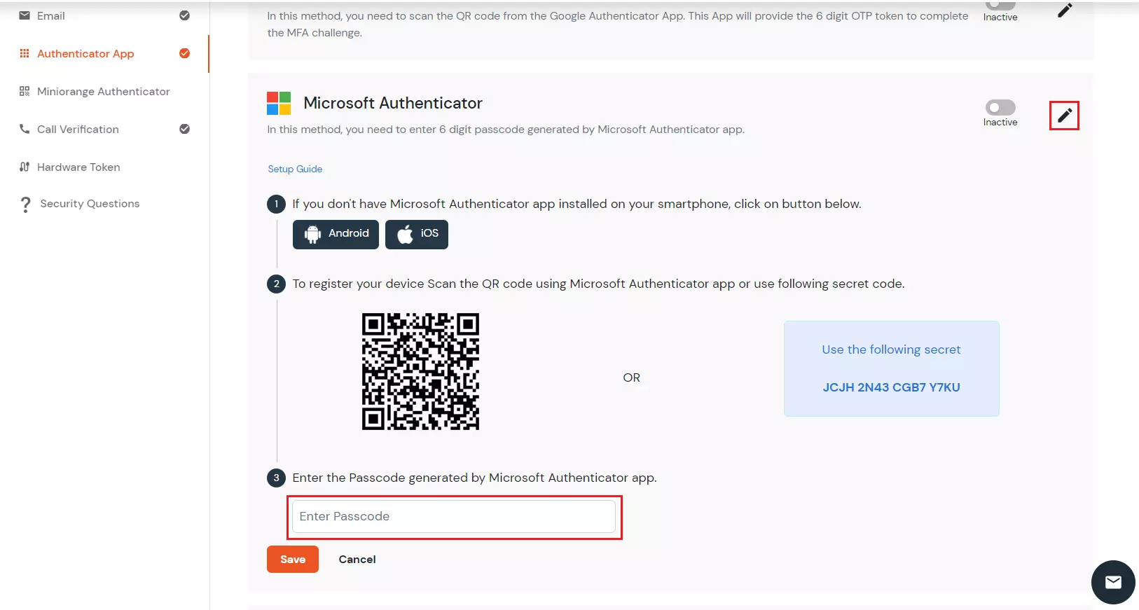 select Microsoft AUTHENTICATOR 2FA method