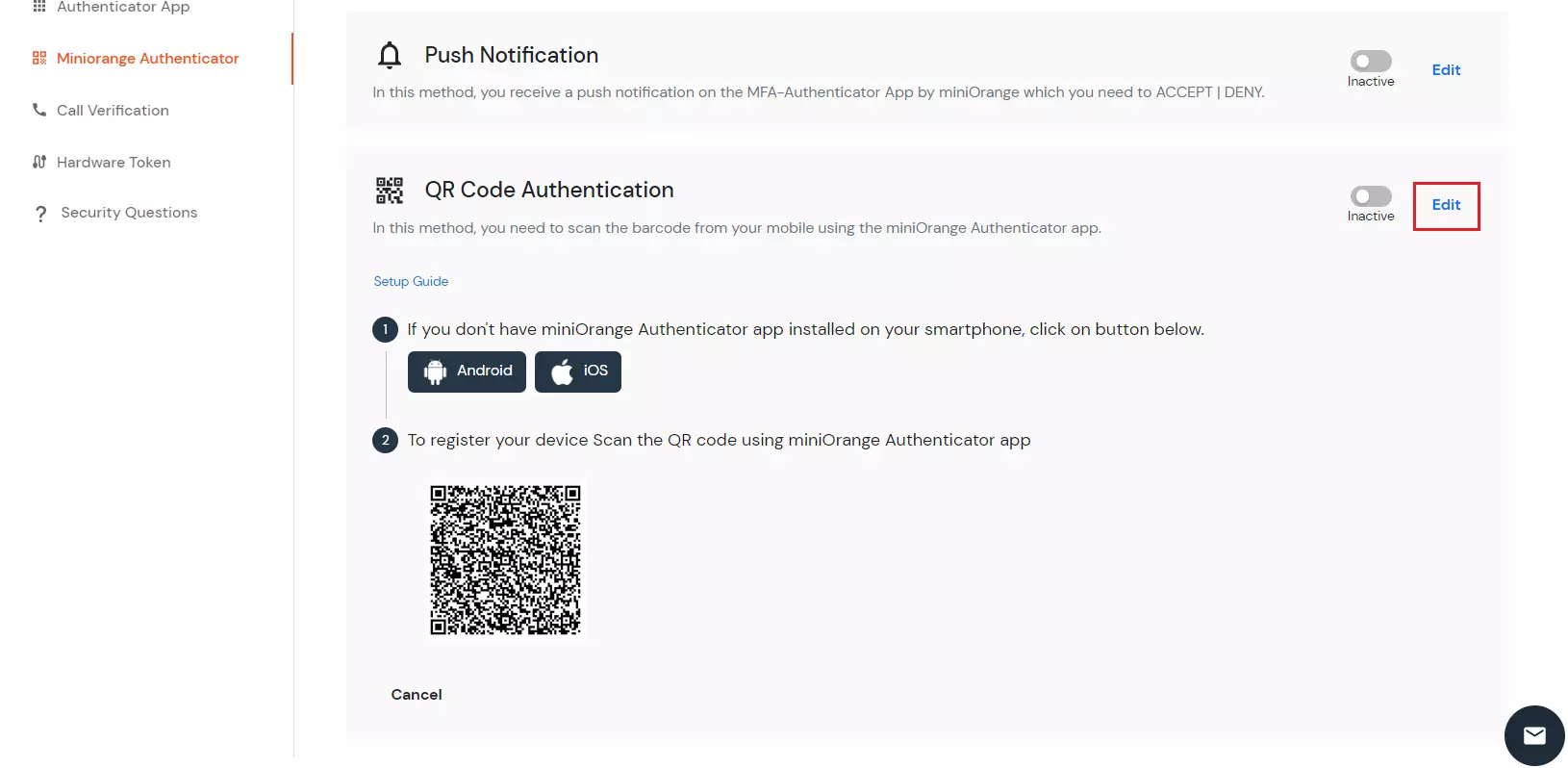 Link to download miniOrange authenticator app