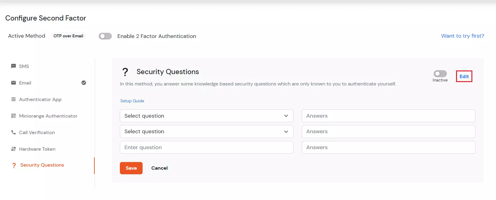 Configure KBA method for admin