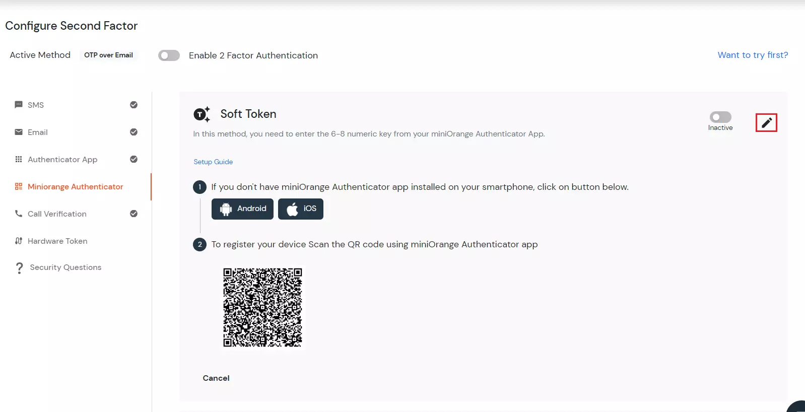 scan QRcode to activate 2FA method