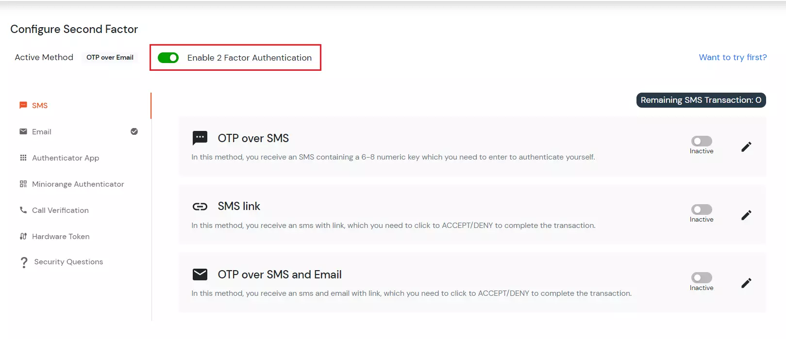 Different 2fa methods for admin