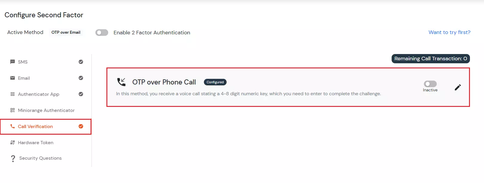 Select Phone Verification 2FA method for admin system