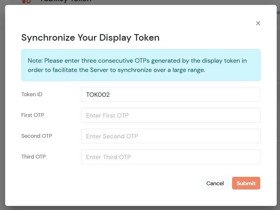 Sync Feitian C100 token by entering three consecutive OTPs