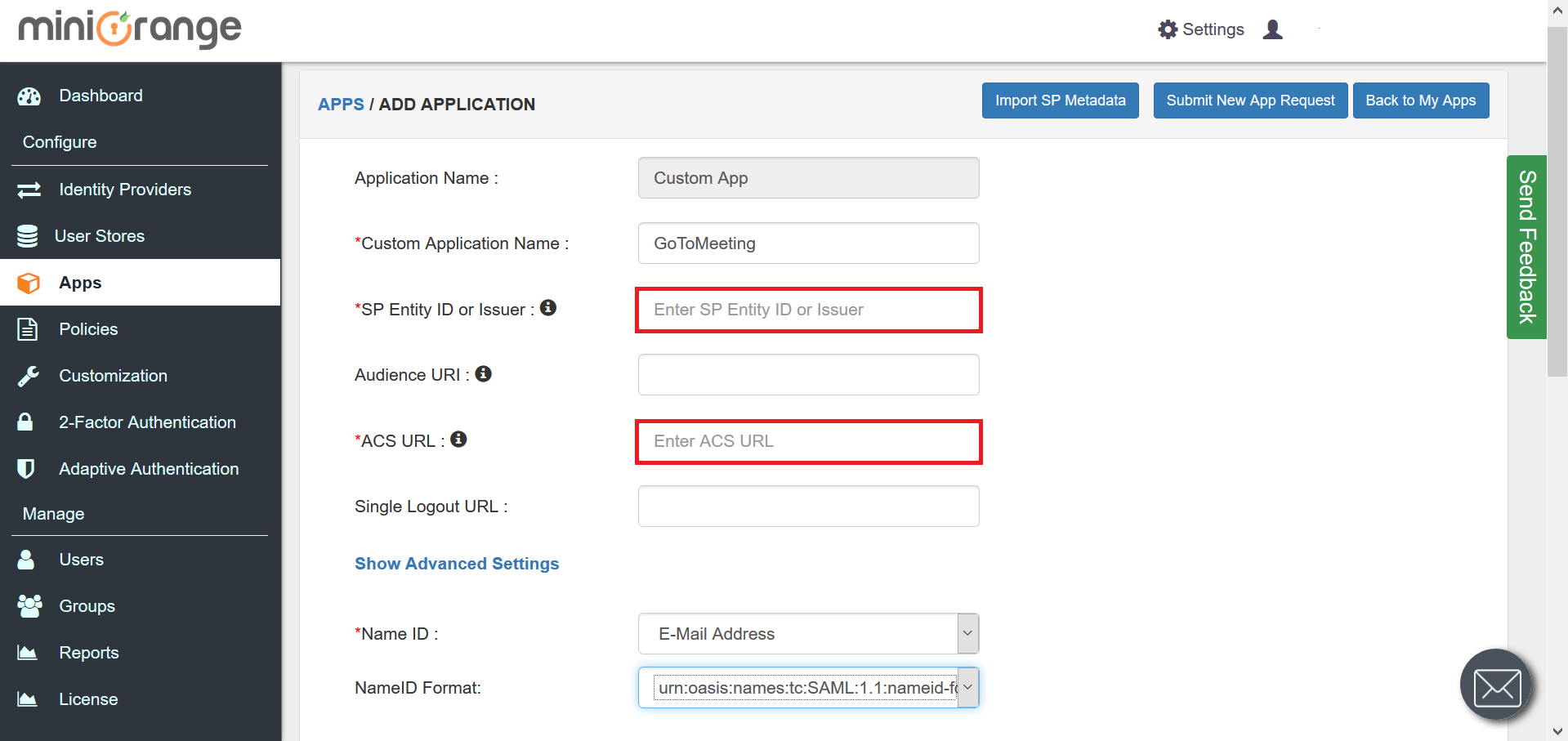 GoToMeeting Single Sign On (sso) add SAML APP