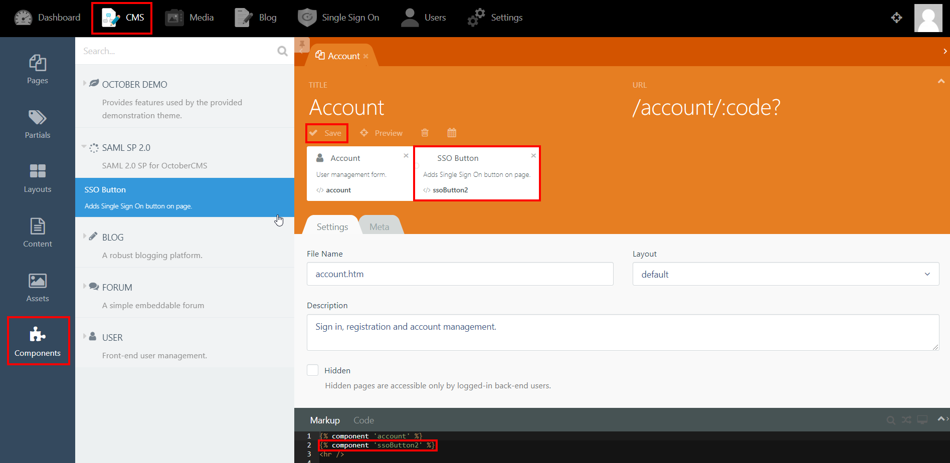 OctoberCMS sso download certificate