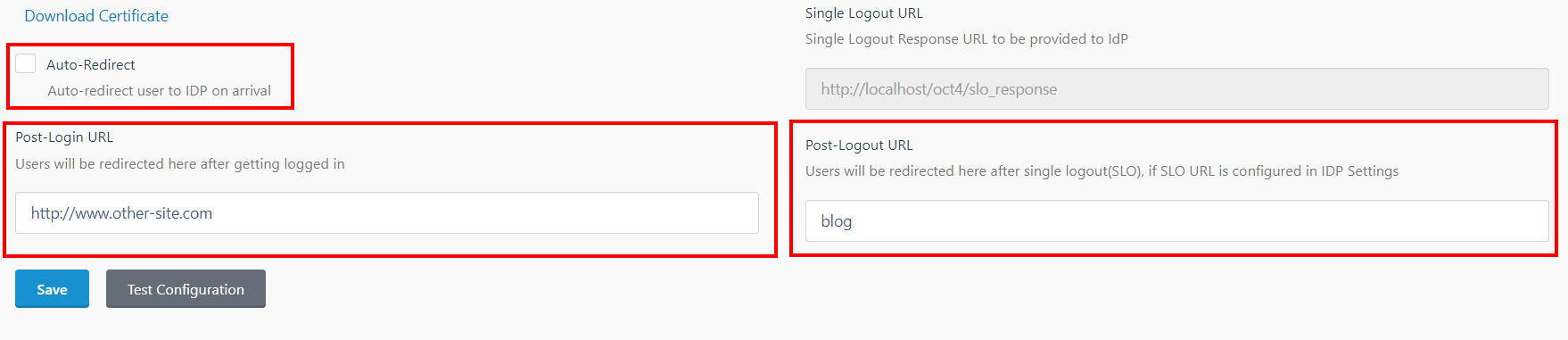 OctoberCMS sso saml login url