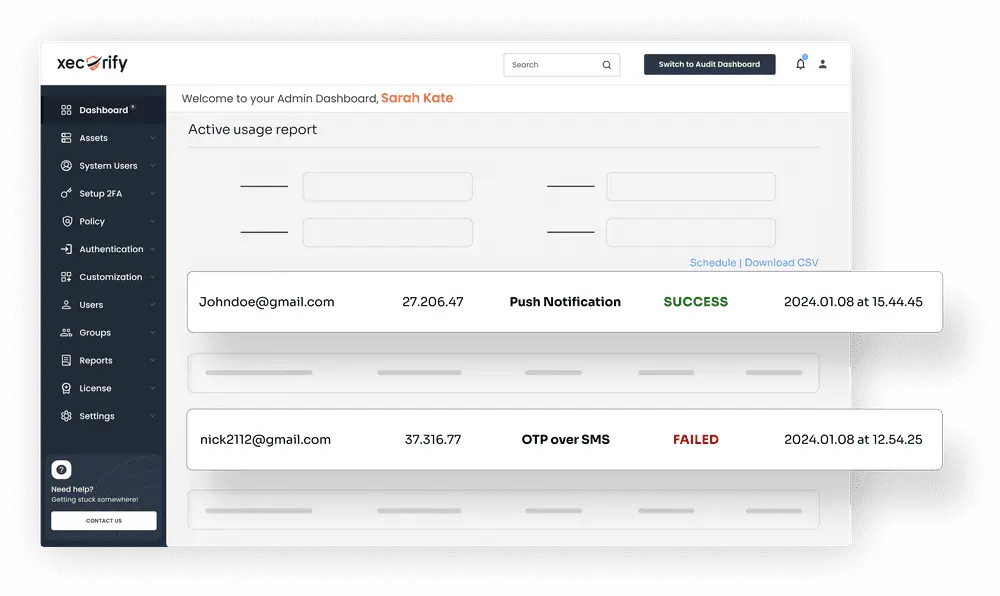 Active Usage Report on MFA login & User Activity
