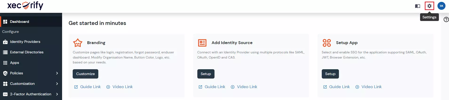 miniOrange dashboard