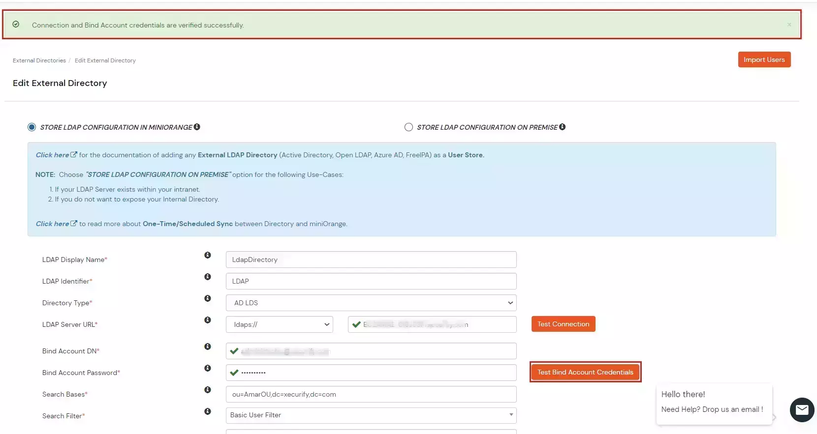 Check bind account credentials