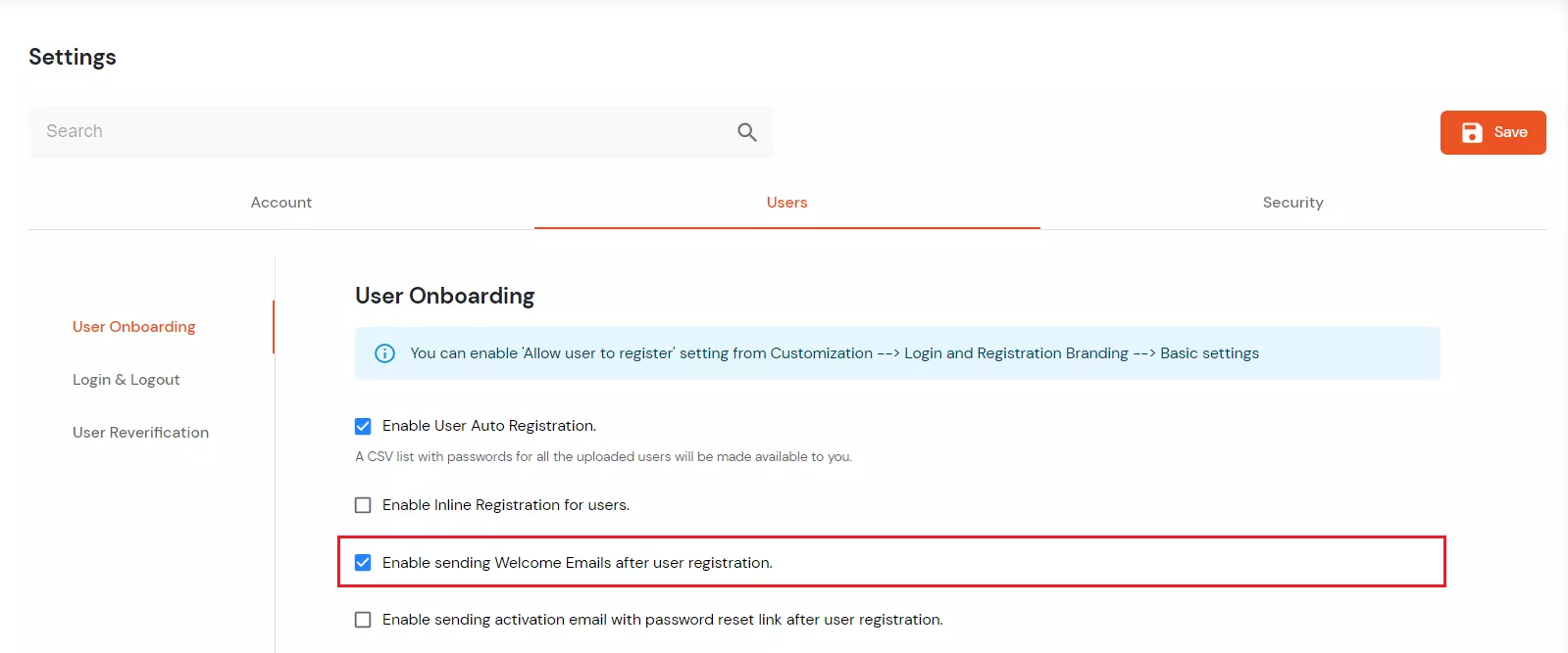 Enable sending Welcome Emails after user registration
