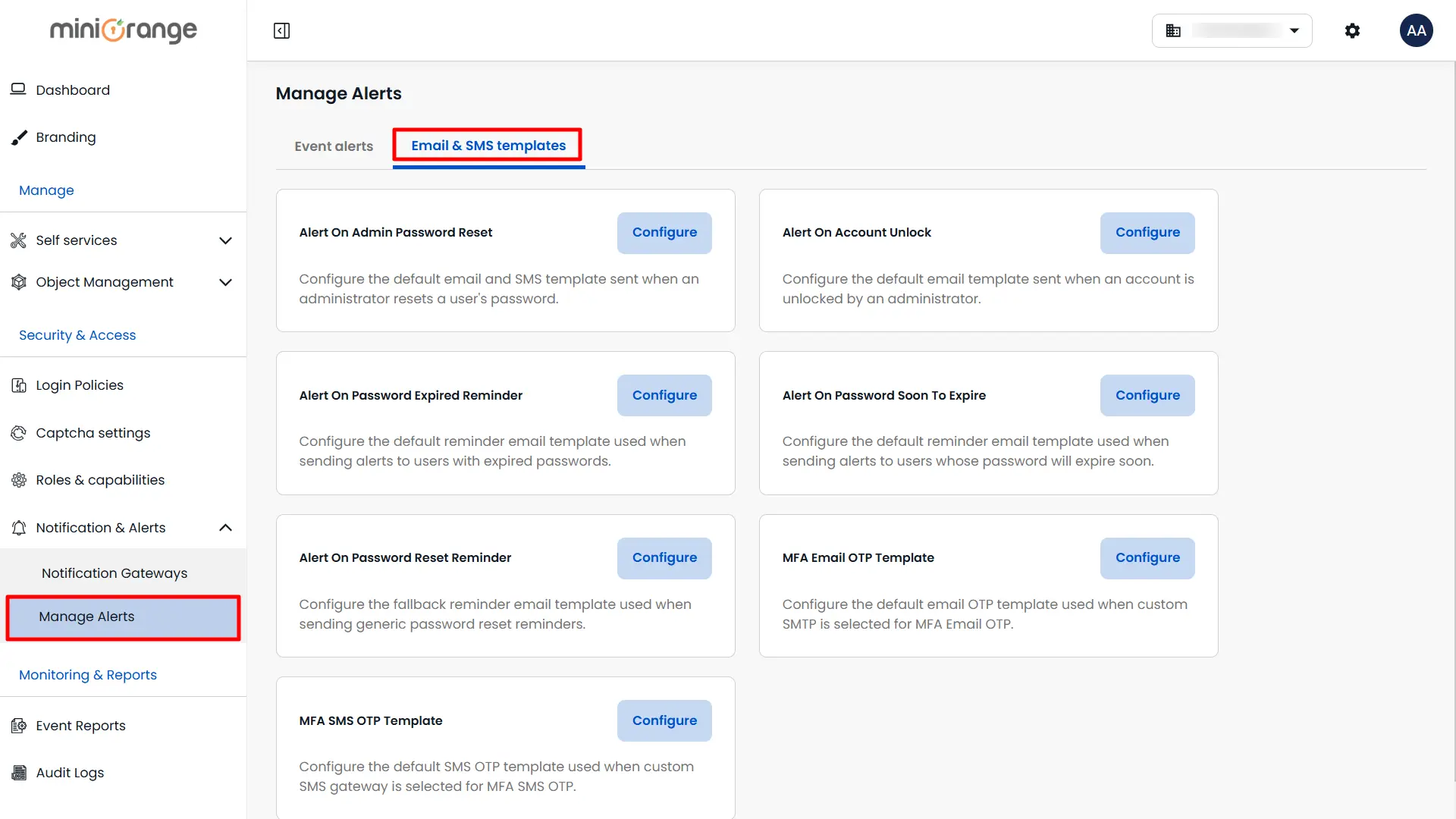 Email and SMS Templates | Manage Alerts | AD Tools